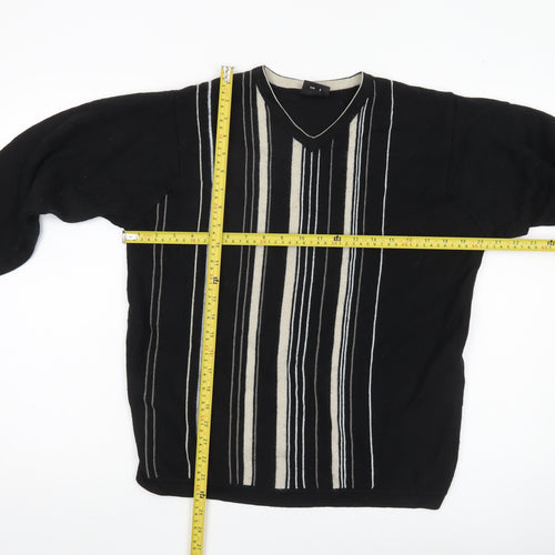 Next Women’s Black Striped V-Neck Knit Jumper Size M Long Sleeve