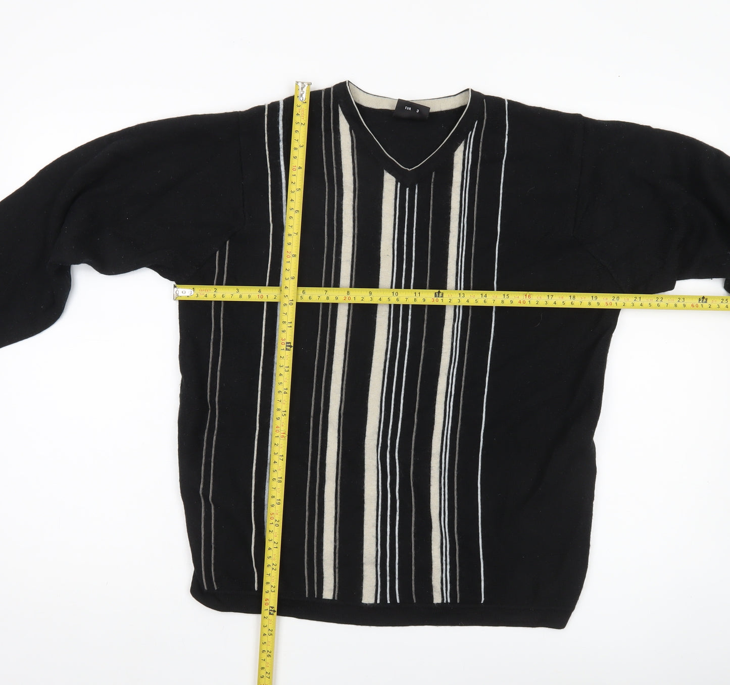 Next Women’s Black Striped V-Neck Knit Jumper Size M Long Sleeve