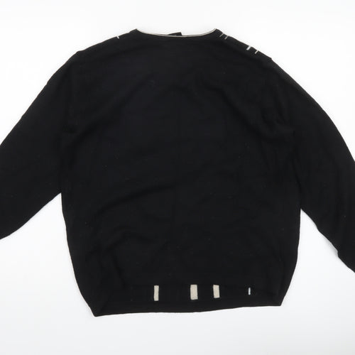 Next Women’s Black Striped V-Neck Knit Jumper Size M Long Sleeve