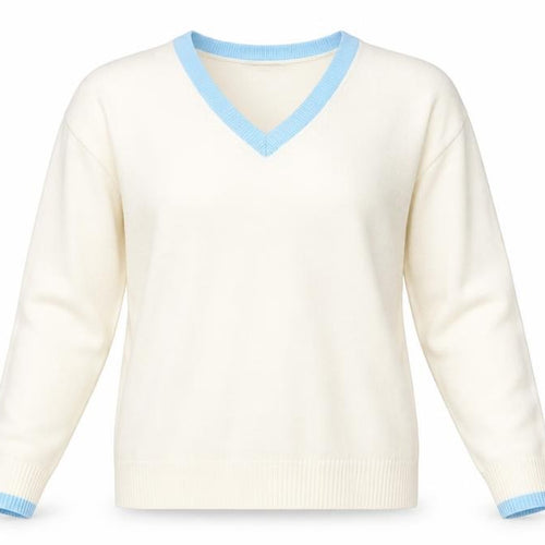 Marks and Spencer Women Ivory Blue V-Neck Acrylic Jumper Size 14