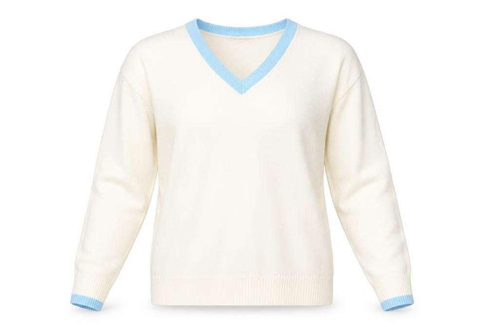 Marks and Spencer Women Ivory Blue V-Neck Acrylic Jumper Size 14