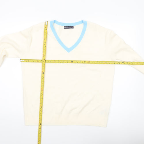 Marks and Spencer Women Ivory Blue V-Neck Acrylic Jumper Size 14