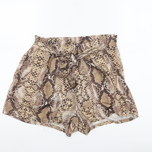 PrettyLittleThing Women’s Brown Snake Print Paperbag Shorts UK 12