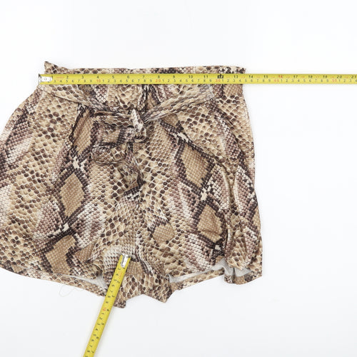 PrettyLittleThing Women’s Brown Snake Print Paperbag Shorts UK 12