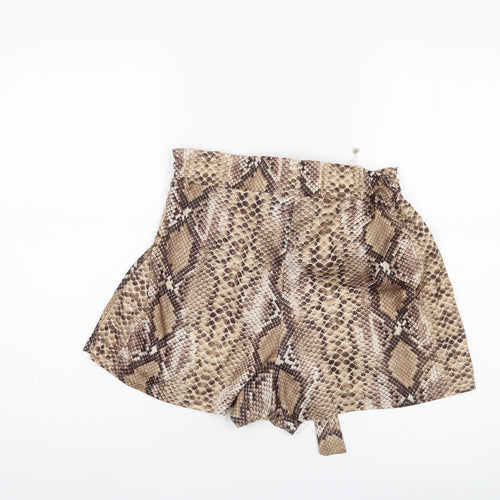 PrettyLittleThing Women’s Brown Snake Print Paperbag Shorts UK 12
