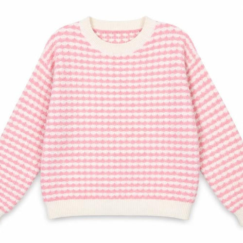 Oasis Women’s Pink Stripe Knit Pullover Jumper M Crew Neck Long Sleeve