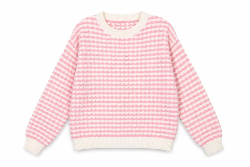 Oasis Women’s Pink Stripe Knit Pullover Jumper M Crew Neck Long Sleeve