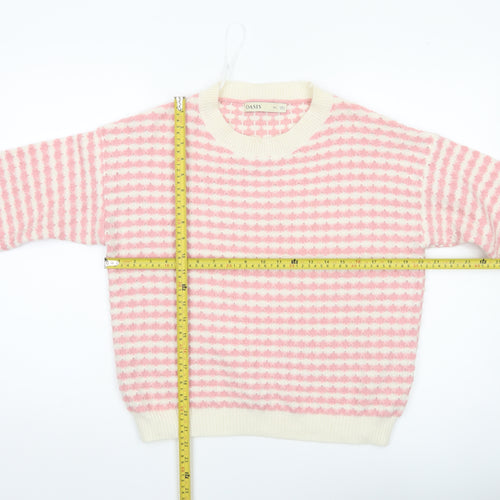 Oasis Women’s Pink Stripe Knit Pullover Jumper M Crew Neck Long Sleeve