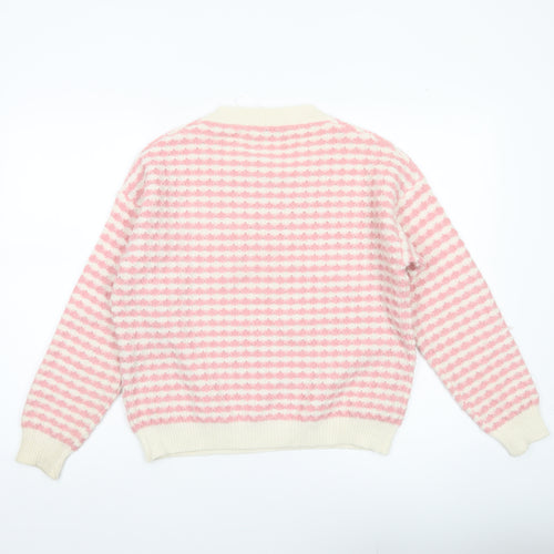 Oasis Women’s Pink Stripe Knit Pullover Jumper M Crew Neck Long Sleeve