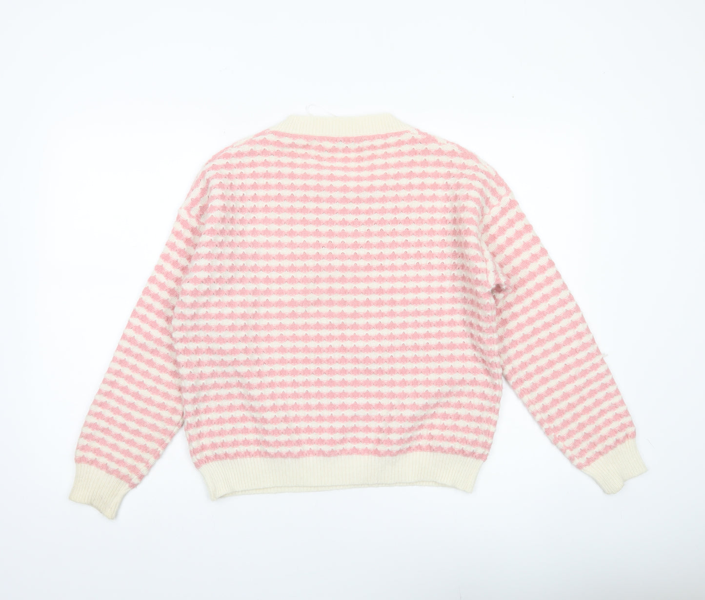 Oasis Women’s Pink Stripe Knit Pullover Jumper M Crew Neck Long Sleeve