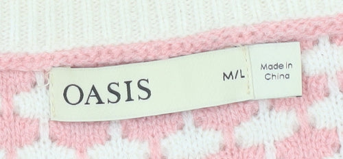 Oasis Women’s Pink Stripe Knit Pullover Jumper M Crew Neck Long Sleeve