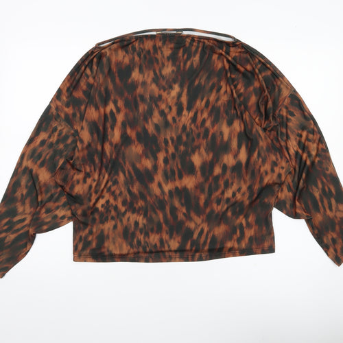 Lipsy Women’s Brown Animal Print Tunic Blouse Size 12 Long Sleeve