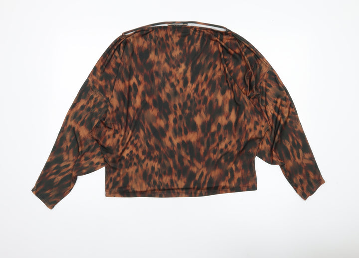 Lipsy Women’s Brown Animal Print Tunic Blouse Size 12 Long Sleeve