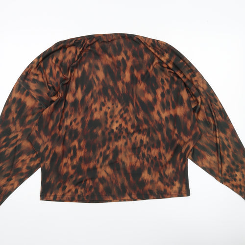 Lipsy Women’s Brown Animal Print Tunic Blouse Size 12 Long Sleeve