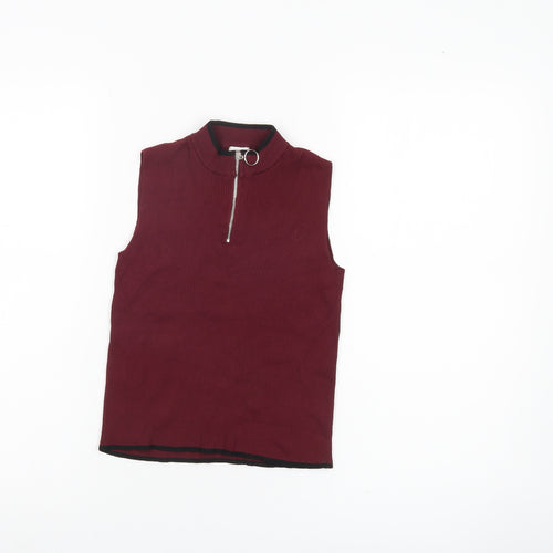 River Island Girls Red Sleeveless Mock Neck Zip Tank Top Age 9-10 Years