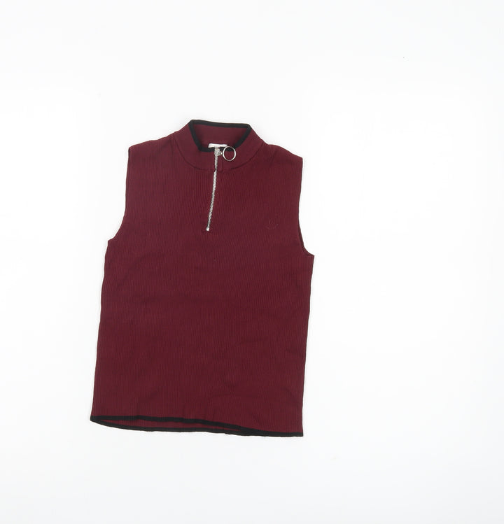 River Island Girls Red Sleeveless Mock Neck Zip Tank Top Age 9-10 Years