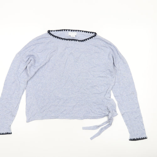 Antibes Blanc Women’s Blue Boat Neck Linen Blend Pullover Jumper M