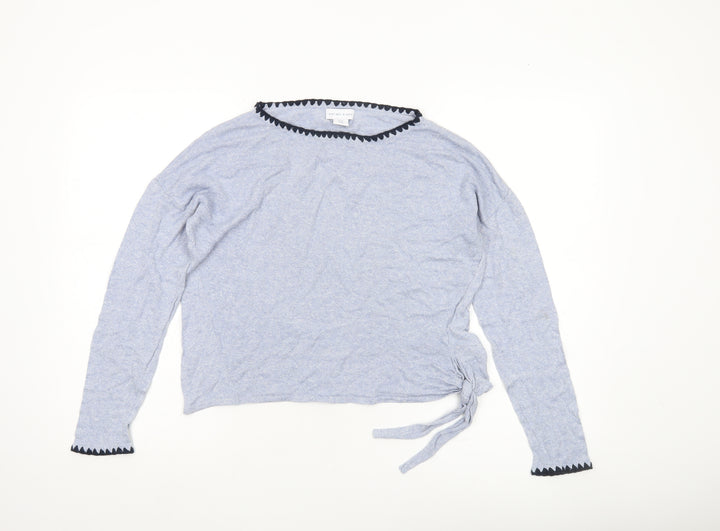 Antibes Blanc Women’s Blue Boat Neck Linen Blend Pullover Jumper M