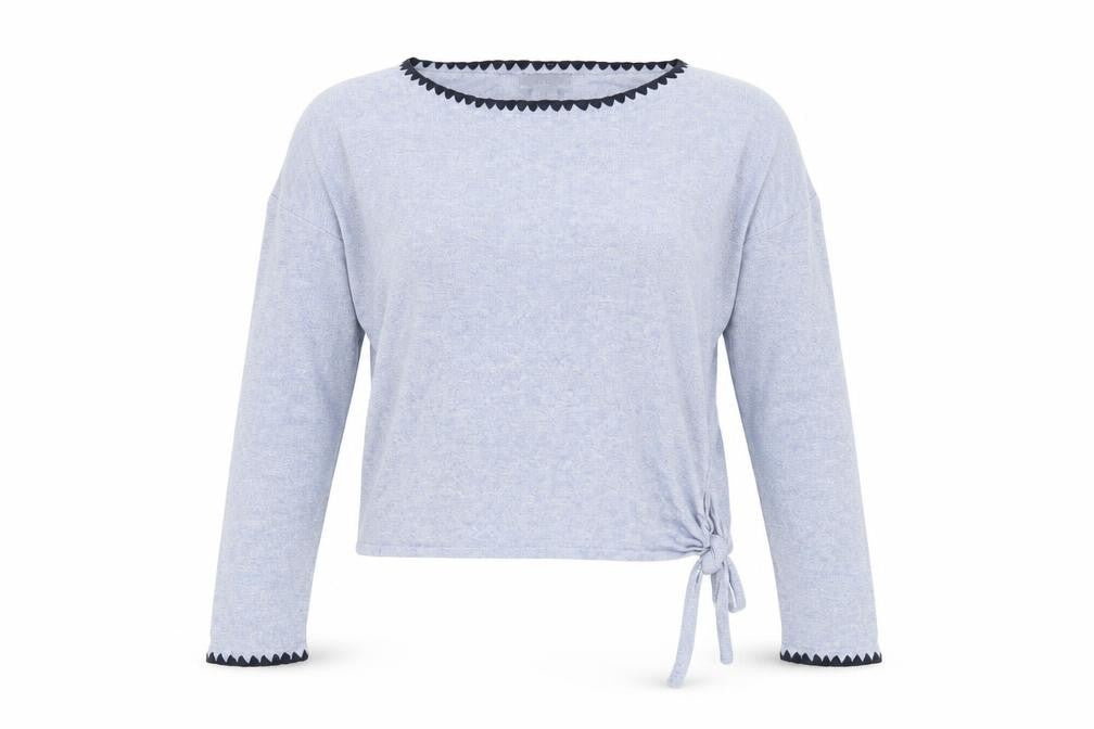 Front view of Antibes Blanc Women’s Blue Boat Neck Linen Blend jumper M