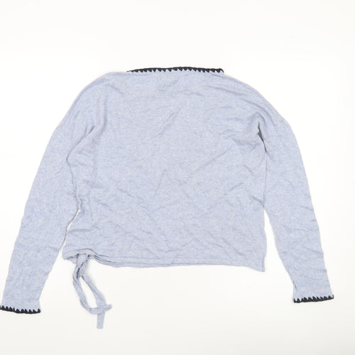 Antibes Blanc Women’s Blue Boat Neck Linen Blend Pullover Jumper M