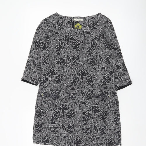 White Stuff Womens Black Floral Tunic Blouse Size 8 Cotton Blend 3/4 Sleeve