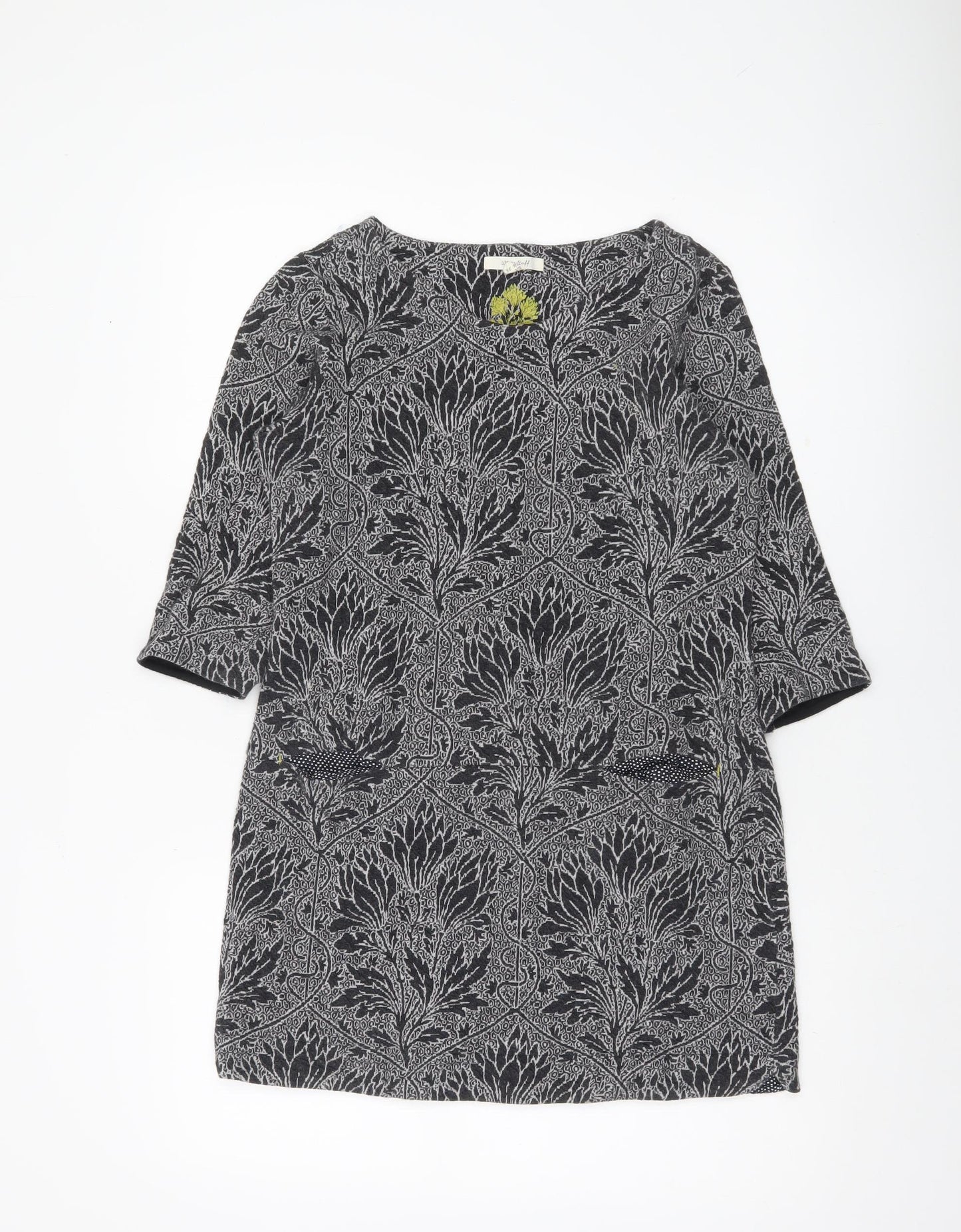 White Stuff Womens Black Floral Tunic Blouse Size 8 Cotton Blend 3/4 Sleeve
