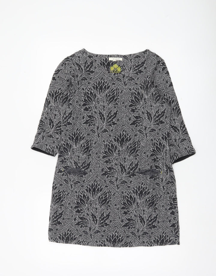 White Stuff Womens Black Floral Tunic Blouse Size 8 Cotton Blend 3/4 Sleeve