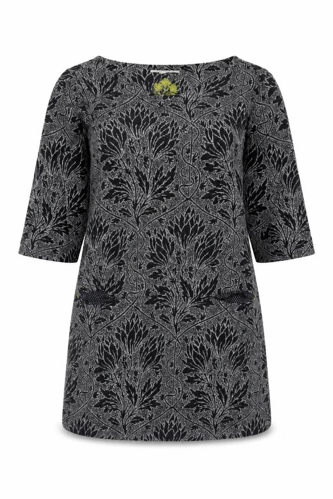 White Stuff Womens Black Floral Tunic Blouse Size 8 Cotton Blend 3/4 Sleeve