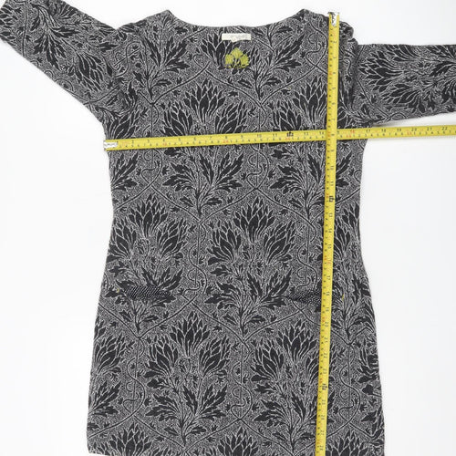 White Stuff Womens Black Floral Tunic Blouse Size 8 Cotton Blend 3/4 Sleeve