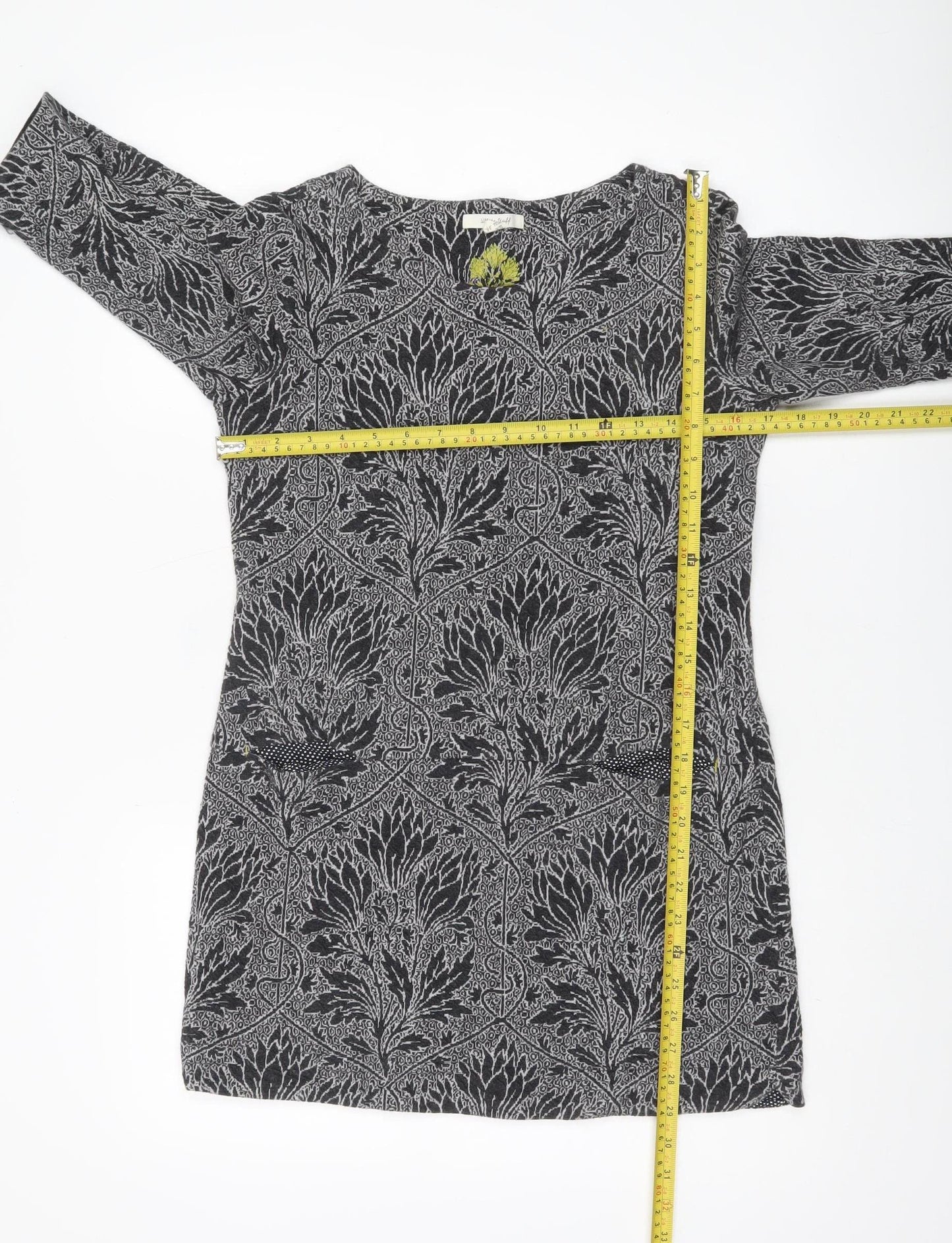 White Stuff Womens Black Floral Tunic Blouse Size 8 Cotton Blend 3/4 Sleeve
