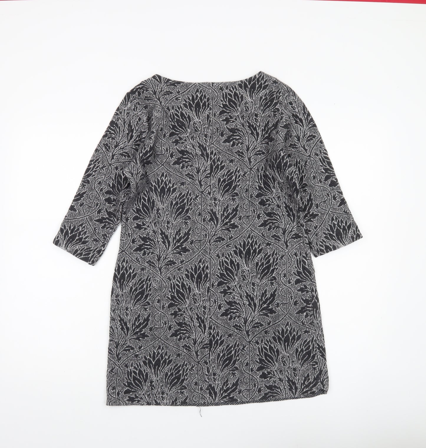 White Stuff Womens Black Floral Tunic Blouse Size 8 Cotton Blend 3/4 Sleeve