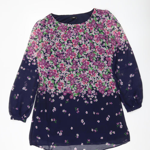 M&Co Women’s Blue Floral Shift Dress Size 10 Long Sleeve