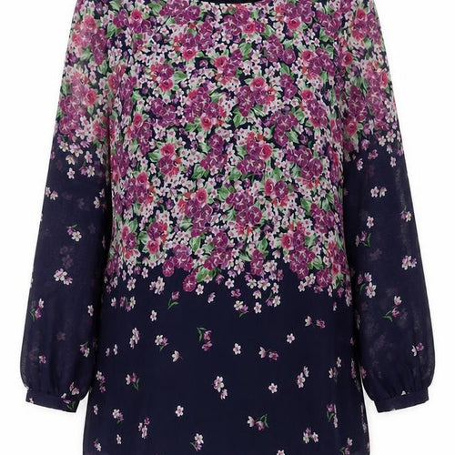 M&Co Women’s Blue Floral Shift Dress Size 10 Long Sleeve