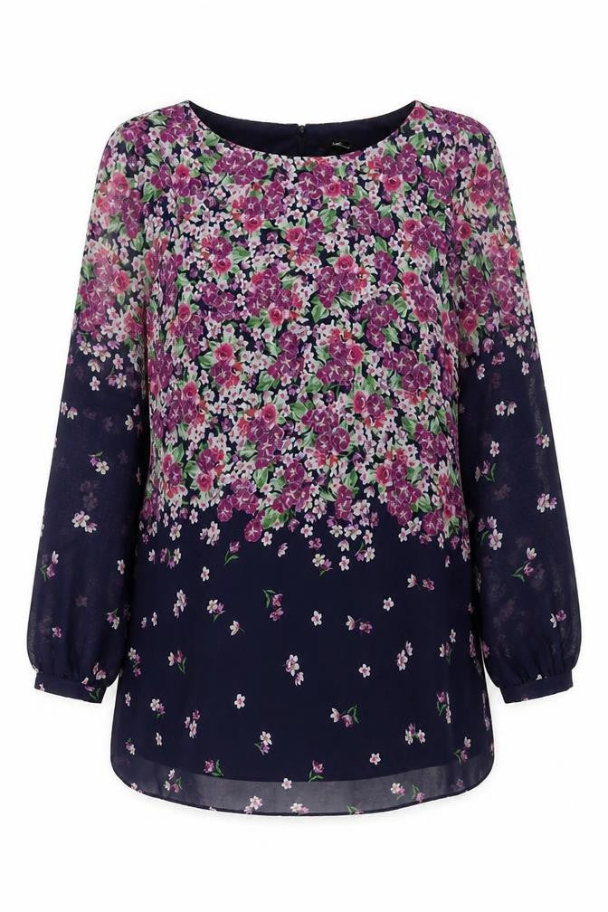 M&Co Women’s Blue Floral Shift Dress Size 10 Long Sleeve