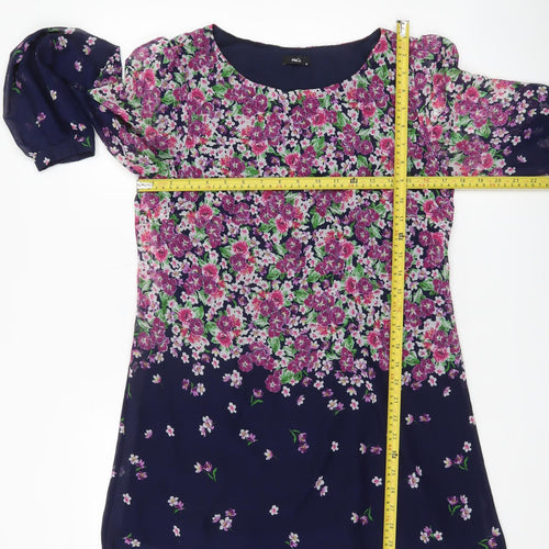 M&Co Women’s Blue Floral Shift Dress Size 10 Long Sleeve