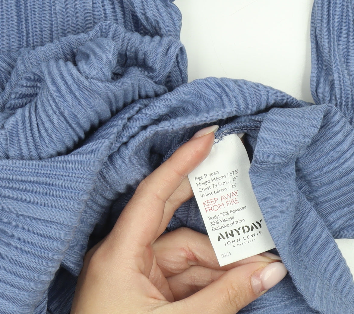 John Lewis ANYDAY Girls Blue Pleated A-Line Dress Age 11 Years