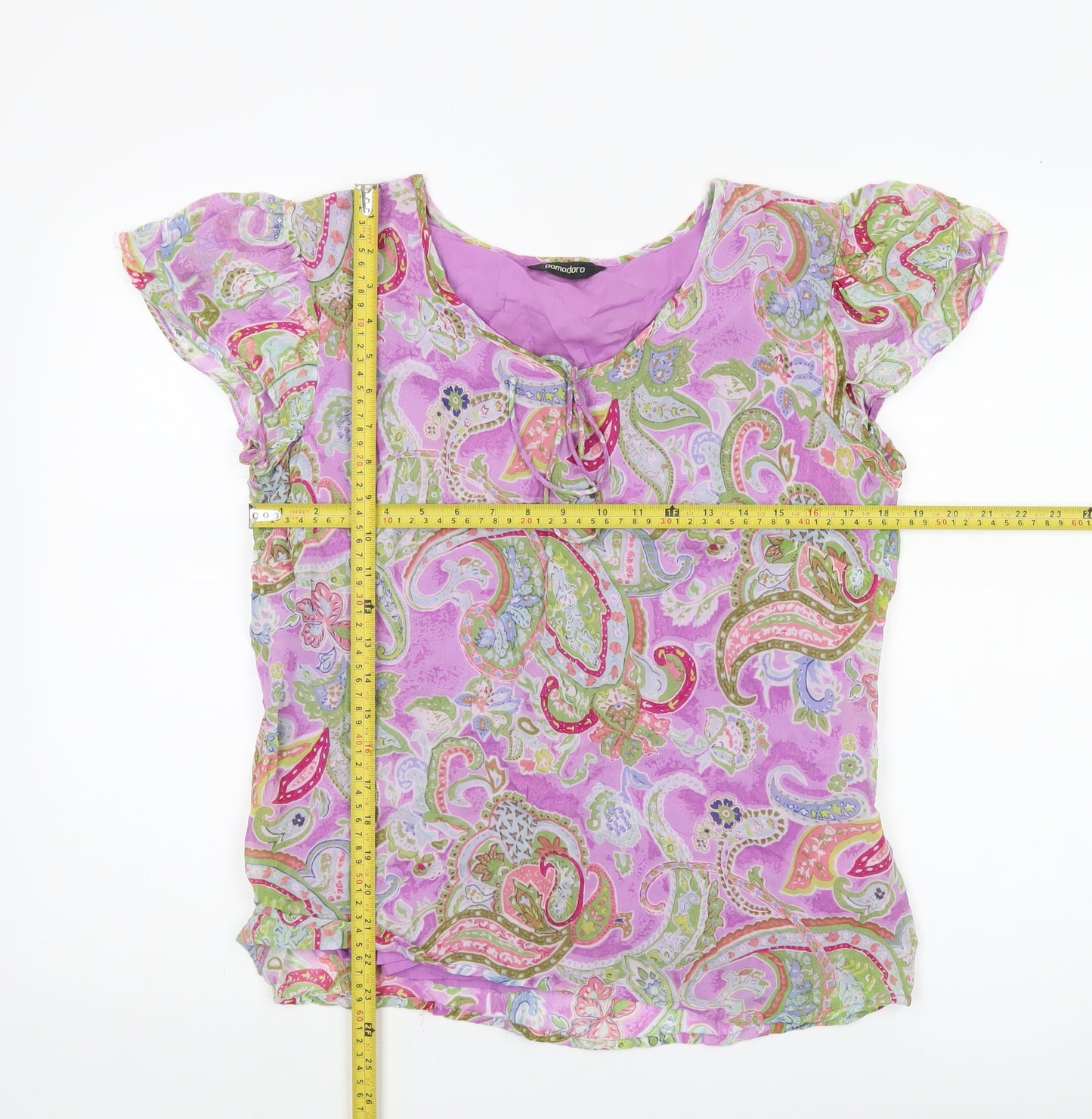 Pomodoro Womens Multicoloured Paisley Tunic Blouse Size 14 Short Sleeve