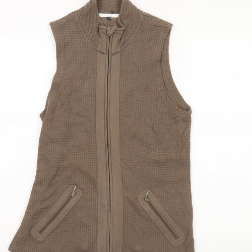 Dash Women’s Brown Cotton Waistcoat UK 10 Sleeveless Zip Pockets
