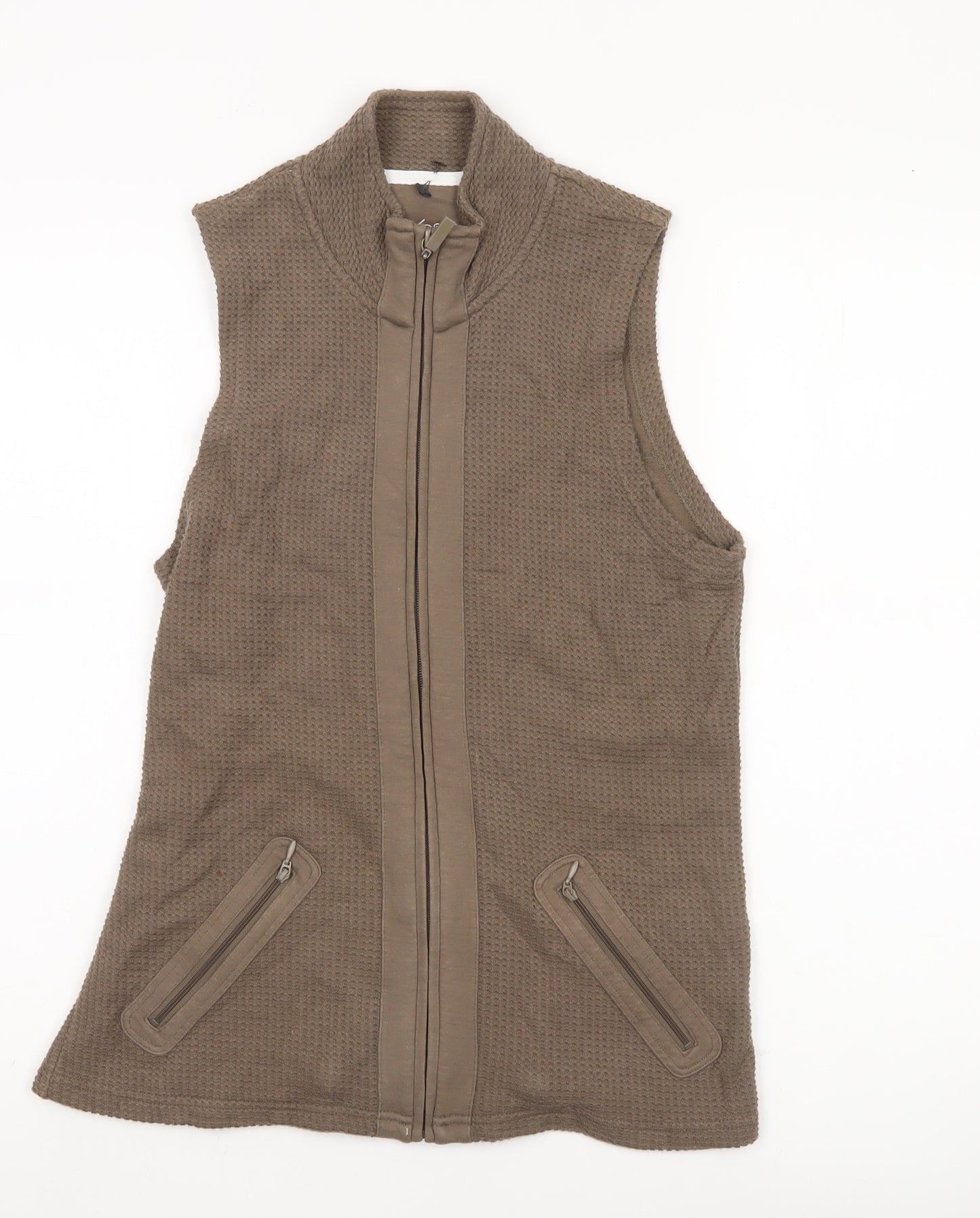 Dash Women’s Brown Cotton Waistcoat UK 10 Sleeveless Zip Pockets