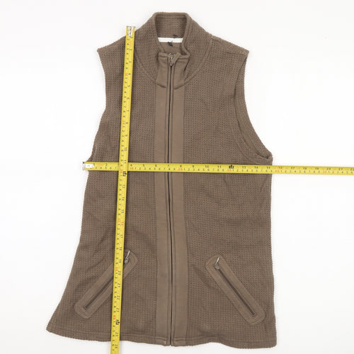 Dash Women’s Brown Cotton Waistcoat UK 10 Sleeveless Zip Pockets