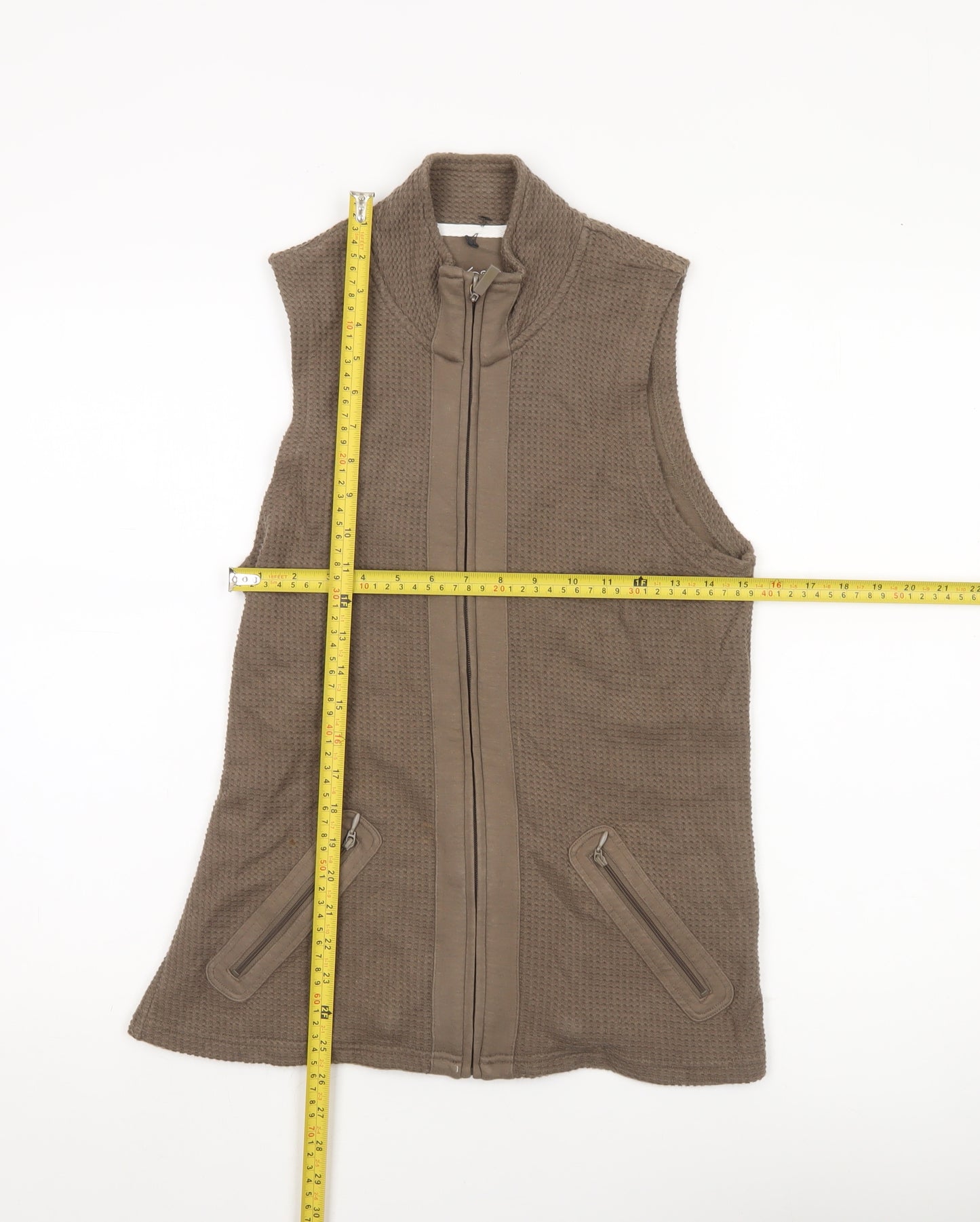 Dash Women’s Brown Cotton Waistcoat UK 10 Sleeveless Zip Pockets