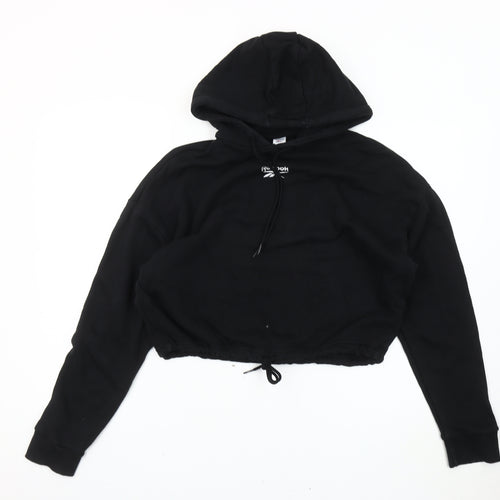Reebok Womens Black Pullover Hoodie Sweatshirt Size S Logo Sportswear