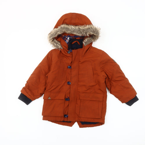 Next Boys Orange Parka Coat 18-24 Months Hooded Faux Fur Trim Winter Jacket
