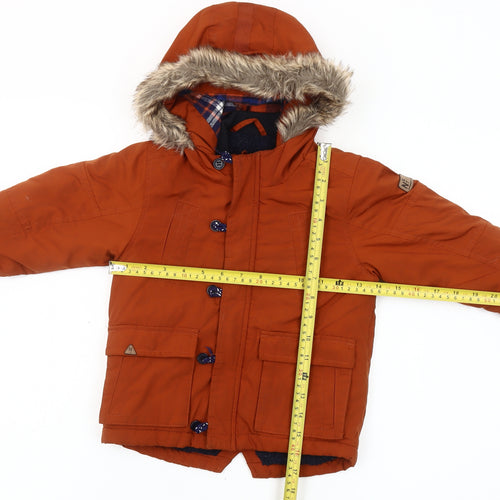 Next Boys Orange Parka Coat 18-24 Months Hooded Faux Fur Trim Winter Jacket
