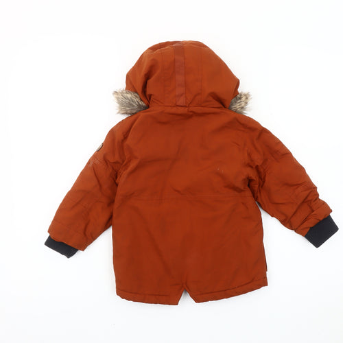 Next Boys Orange Parka Coat 18-24 Months Hooded Faux Fur Trim Winter Jacket
