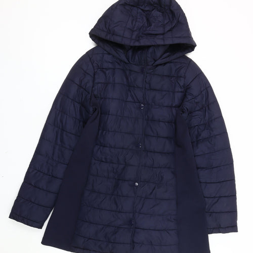 Ci Sono Womens Blue Quilted Puffer Jacket Hooded Size 12