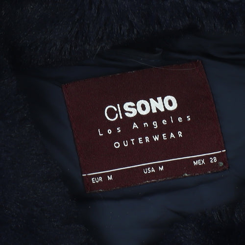 Ci Sono Womens Blue Quilted Puffer Jacket Hooded Size 12