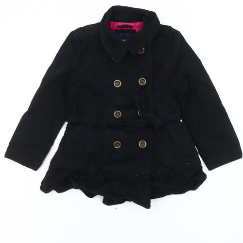 GapKids Girls Black XS Trench Coat Cotton Belted Double-Breasted