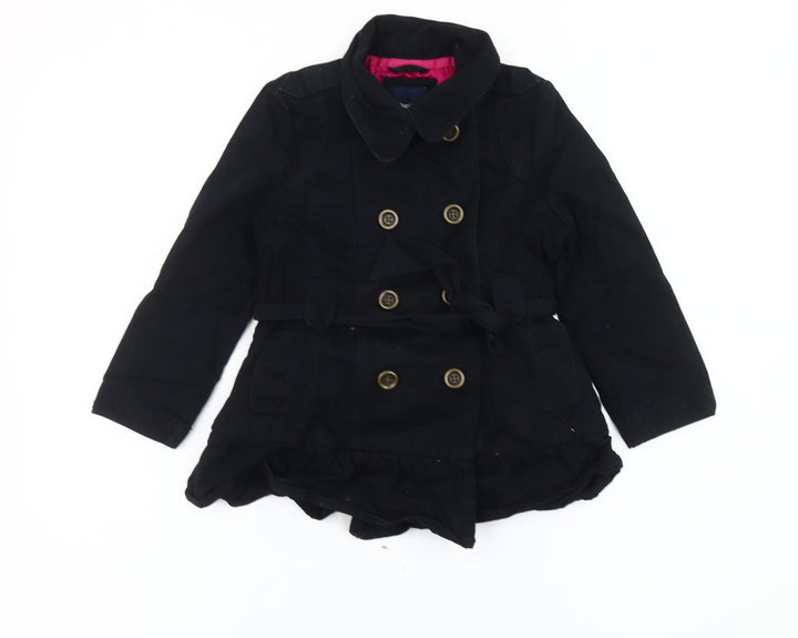 GapKids Girls Black XS Trench Coat Cotton Belted Double-Breasted