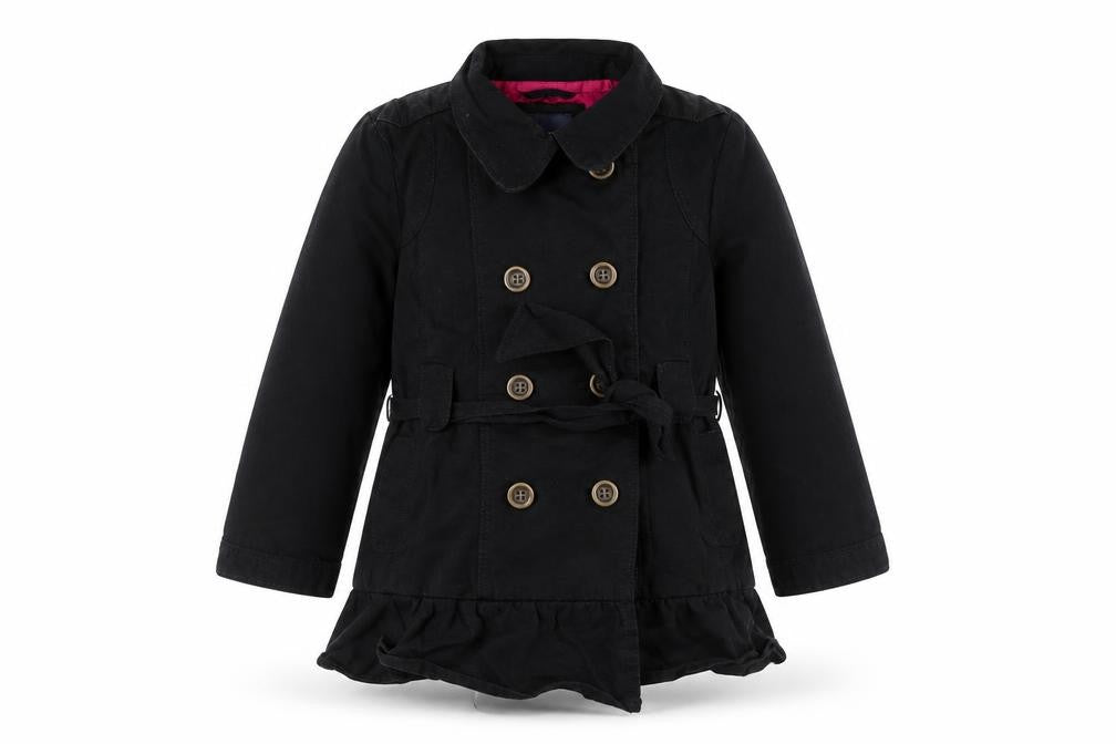 GapKids Girls Black XS Trench Coat Cotton Belted Double-Breasted